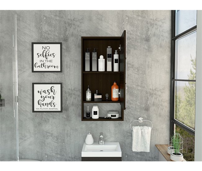 Armario Espejo de Baño Mariana, Moderno, con Estante Abierto Negro Negro