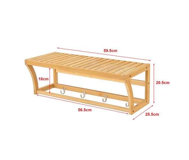 Estantería de pared Langeland con toallero y 4 ganchos bambú Natural