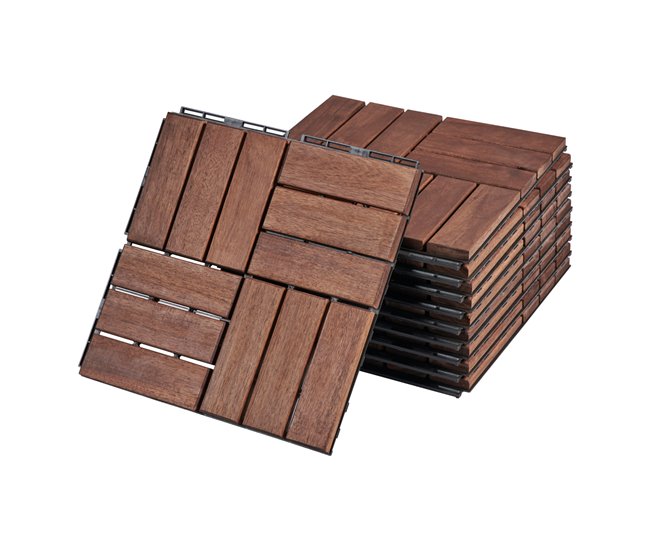 Set de 10 baldosas clic Alliste 12 láminas acacia/plástico Marron