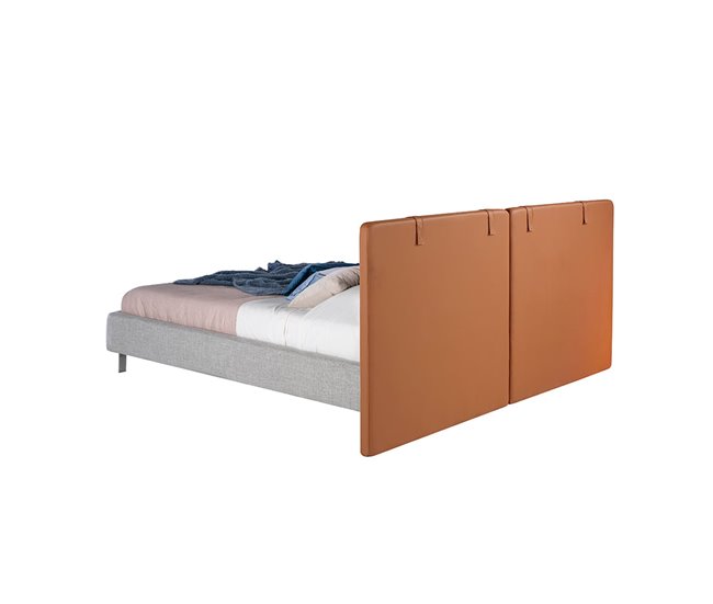Cama tapizada en tela y polipiel Gris