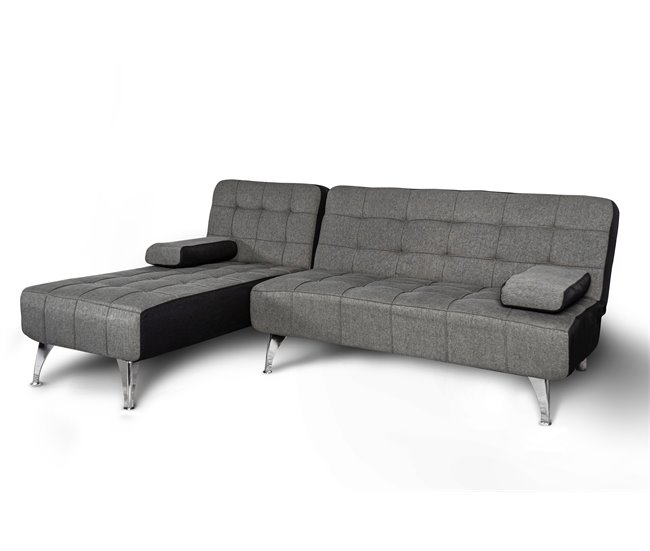 Sofá-cama chaise longue derecha con mesita de centro Gris Oscuro