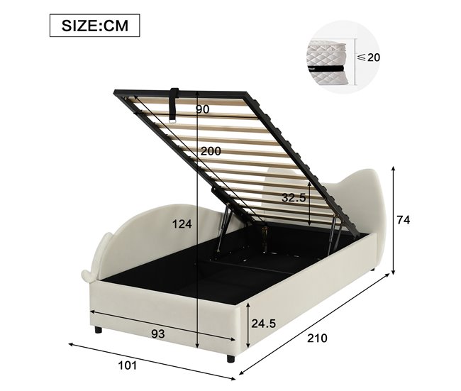 Cama con almacenaje de terciopelo Beige