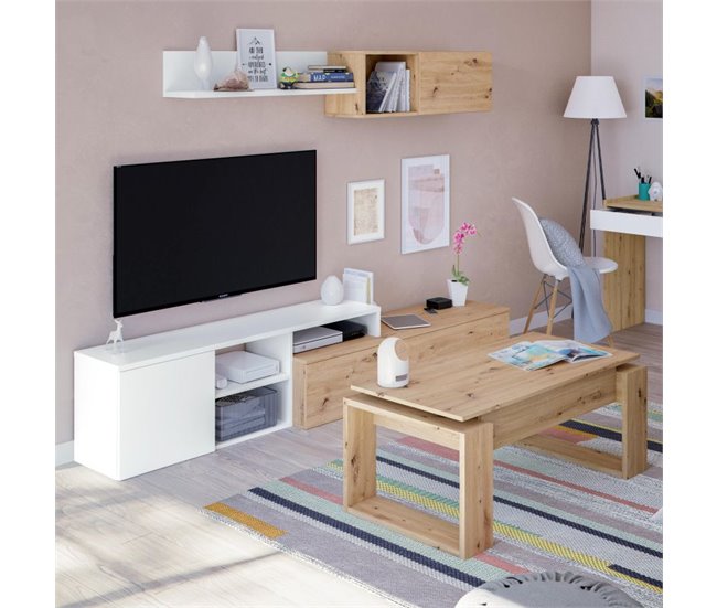 Mueble de salón Julia Blanco Artik (Blanco Mate) - Roble Nodi Roble Gris