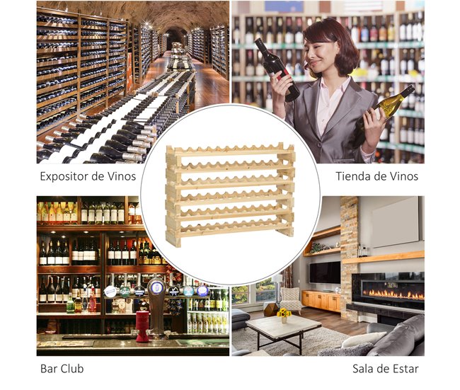 Botellero para Vino Madera de Abeto HOMCOM, hogar - cocina Marron