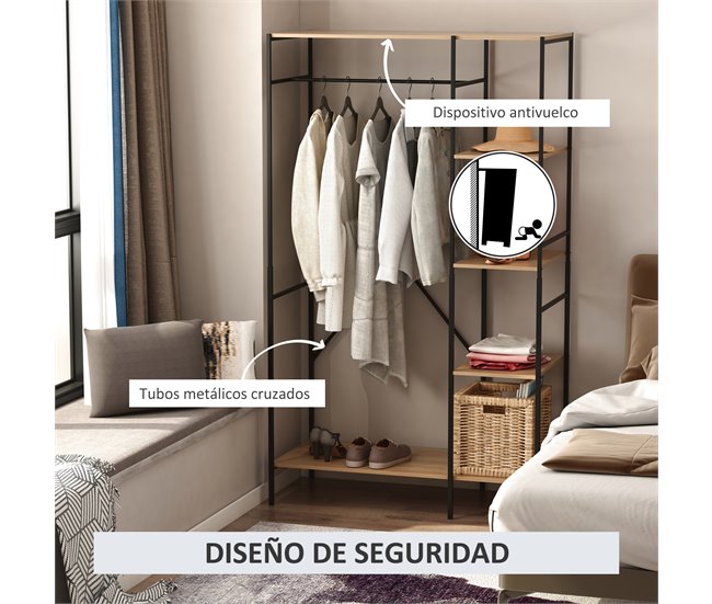 Perchero de Ropa Metal, Melamina de Madera HOMCOM Marron