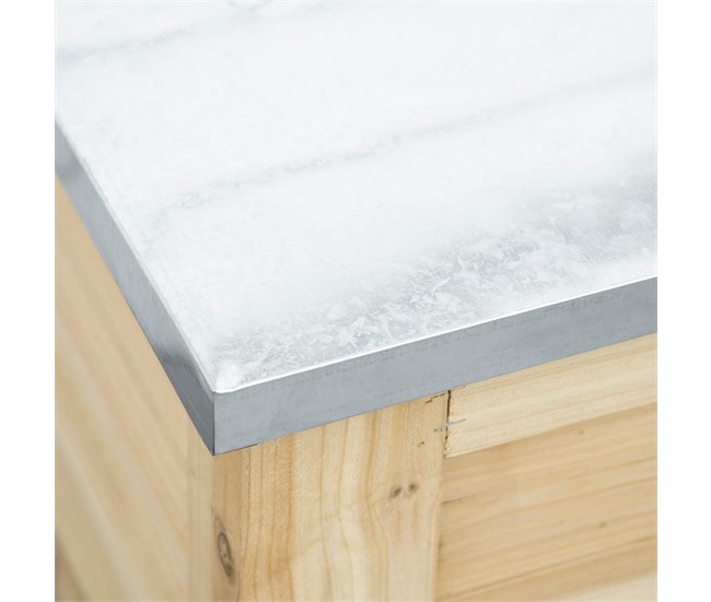 Baúl de Almacenaje Madera de Abeto, Metal Galvanizado Outsunny Marron