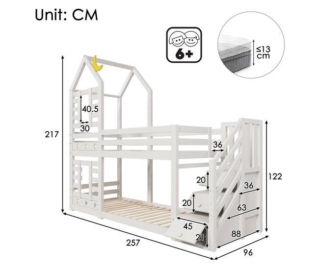Cama litera 96x257 Blanco