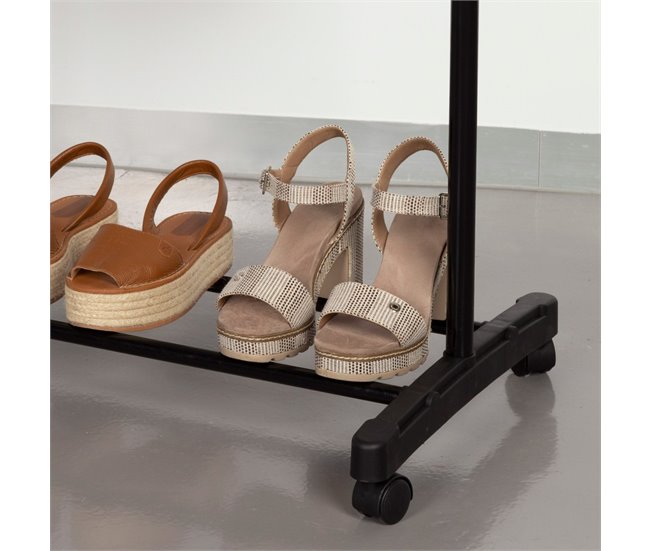 Max Home Burro ropa con zapatero y ruedas Negro