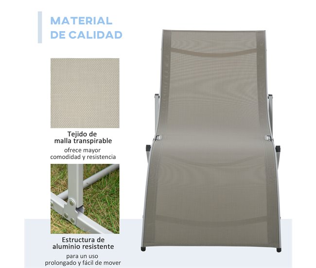 Set de 2 Tumbonas Plegables Aluminio, Texteline Outsunny Gris Claro