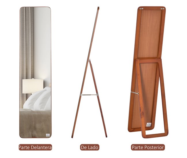 Espejo de Pie Madera de Pino, Vidrio HOMCOM, hogar - decoración 37x43 Marron