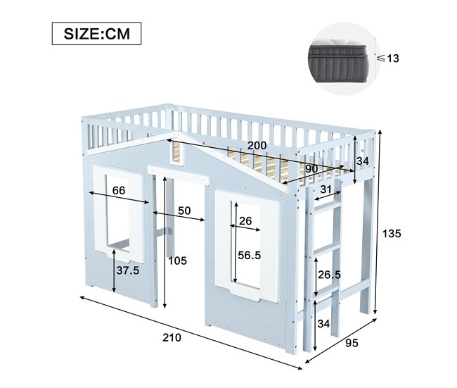 Cama alta de madera de pino Azul