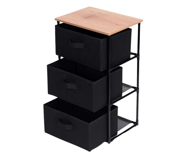 Cajonera Interior de Armario con 3 Cajones Tela Negro