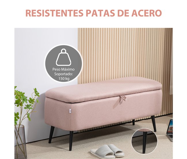 Banco de Almacenaje Poliéster, Espuma HOMCOM Rosa