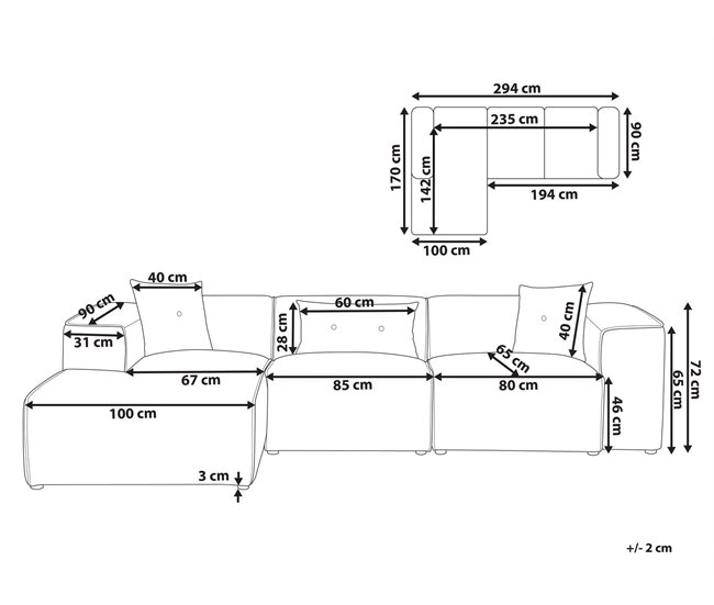 Beliani Sofá esquinero Poliéster DOLVA Gris Claro
