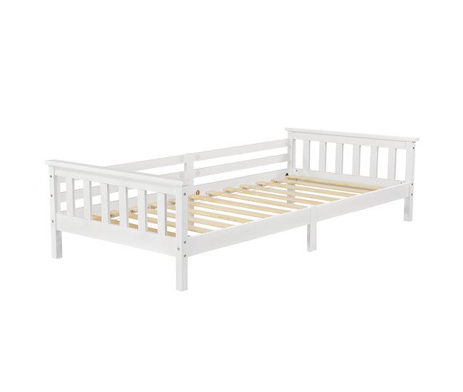 Conforama Cama para niños Nuuk con Somier y protección contra caídas - máx. 100 kg - pino 90 x 200 cm - Blanco [en.casa]