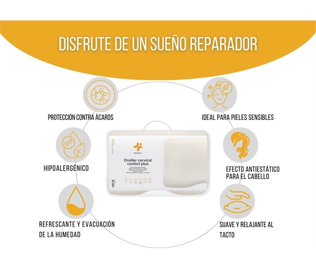 Almohada Ergonómica Cervical Confort Plus con Funda de Bambú Blanco