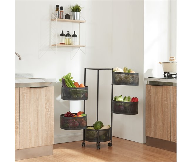 [en.casa] Carrito de cocina Steigen con 5 cestas redondas acero 33 Blanco