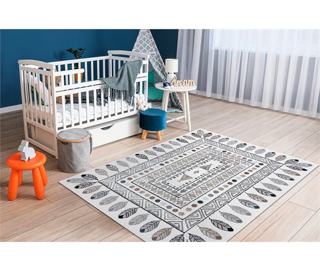Alfombra FUN Teepee para niños indio marco 180x270 Blanco/ Gris