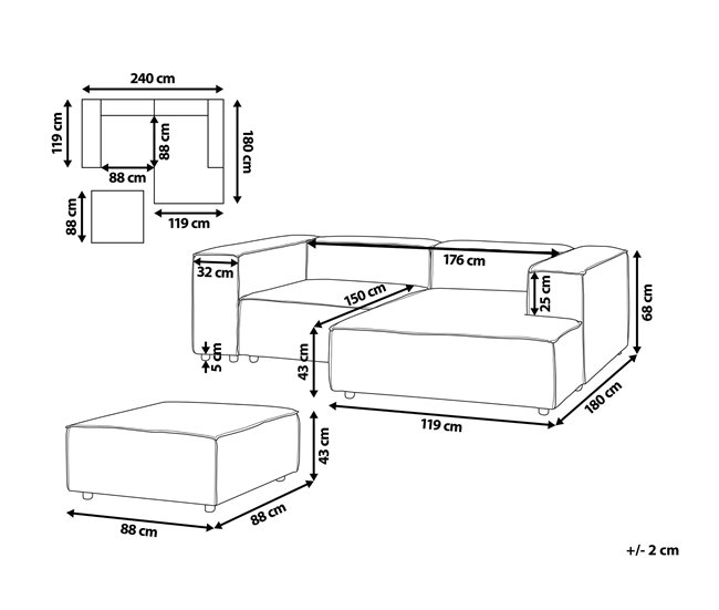 Beliani Sofá esquinero con reposapiés Bouclé ARDAL Crema