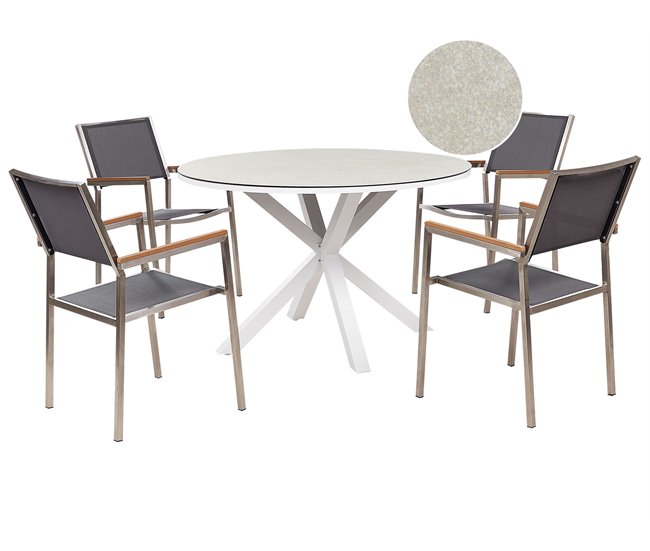 Beliani Conjunto de comedor MALETTO/GROSSETO Blanco/ Gris