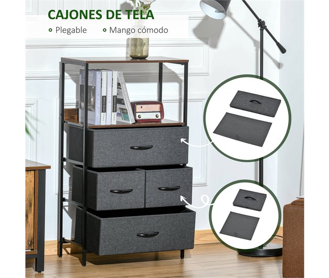 Armario de Salón Tela no Tejida, Metal, MDF HOMCOM 58 Gris