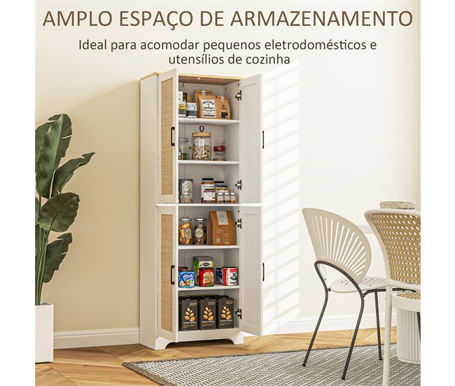 Aparador de Cocina Melamina de Madera, Ratán HOMCOM Blanco