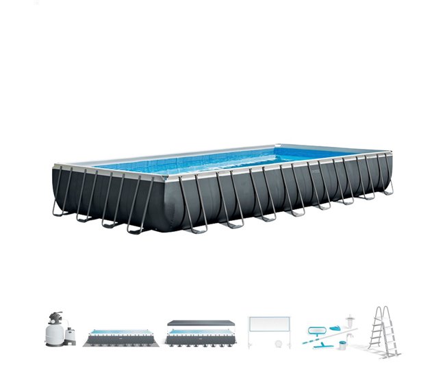 Piscina desmontable INTEX Pack deluxe + depuradora y clorador Gris