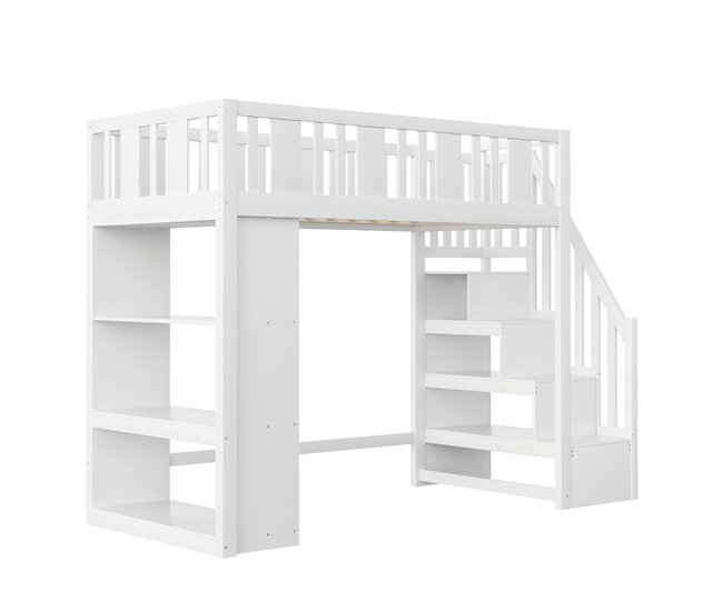 Cama alta para niños 95x253 Blanco