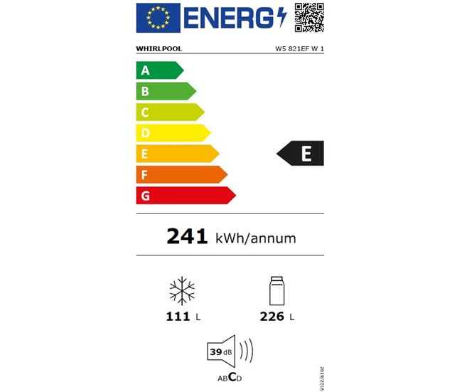 Frigorífico Combi 1,89M 337L Blanco WHIRLPOOL W5 821EF W 1  Blanco