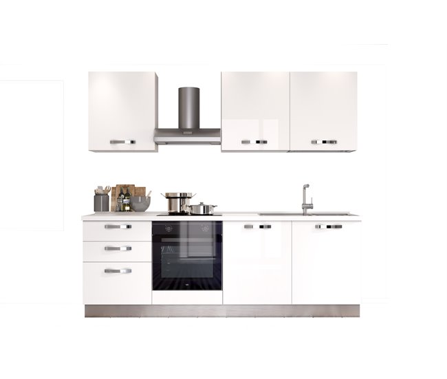Cocina GILDA ICE derecha blanco brillo y gris claro Blanco