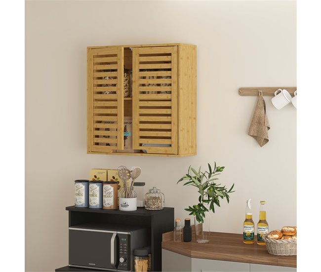 Armario de Pared Bambú HOMCOM, hogar - baño Marron