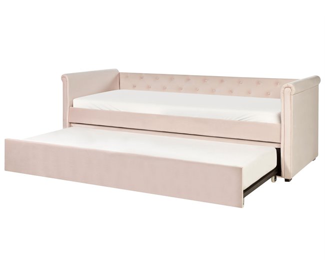 Beliani Cama con somier Terciopelo LIBOURNE 92x220 Rosa Talco