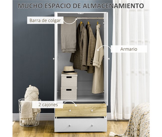 Armario de Ropa Melamina de Madera HOMCOM Blanco