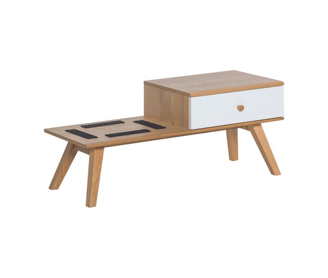 Banco con cajón y cojín 100x40 Natural/ Blanco