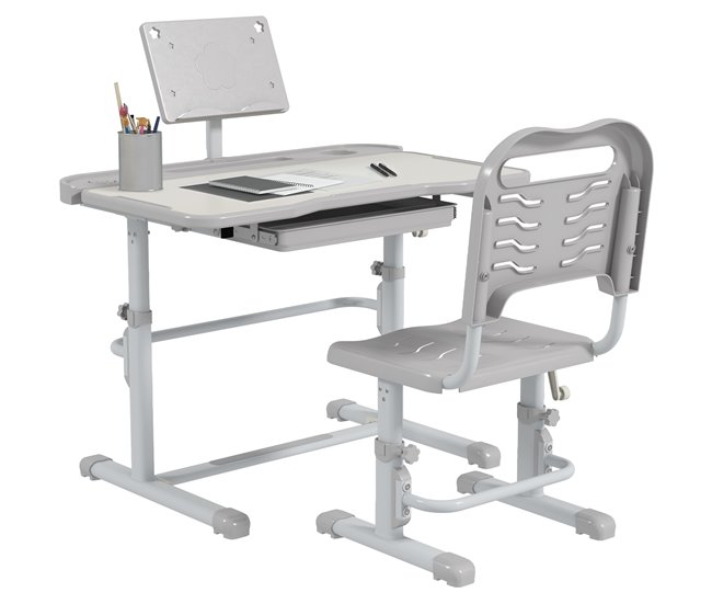 Pupitre Infantil PP, MDF, Acero ZONEKIZ 49x80 Gris