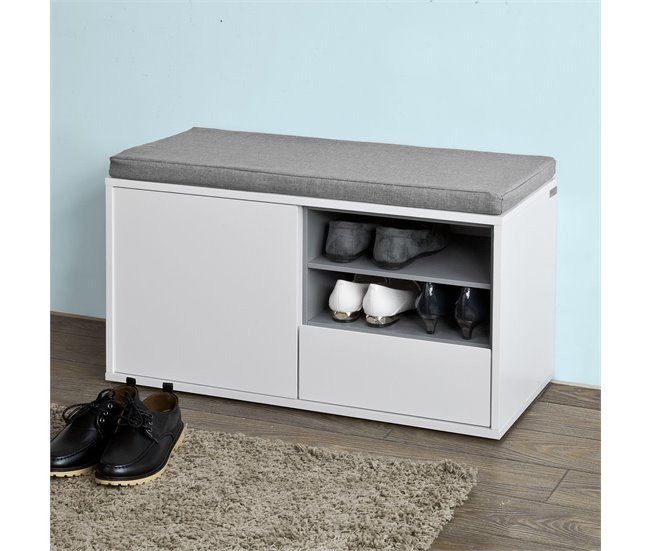 Banco Zapatero con Cajones Almacenamiento FSR37-W SoBuy Blanco