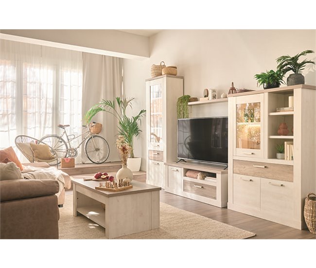 Vitrina alta 2 puertas y un cajón VERONA Blanco/ Madera