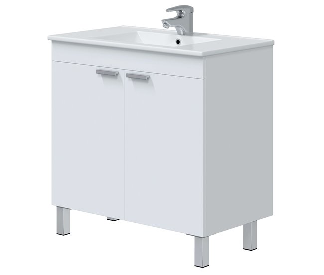 Mueble Baño Atea con Patas Armario 2 Puertas 80 Blanco