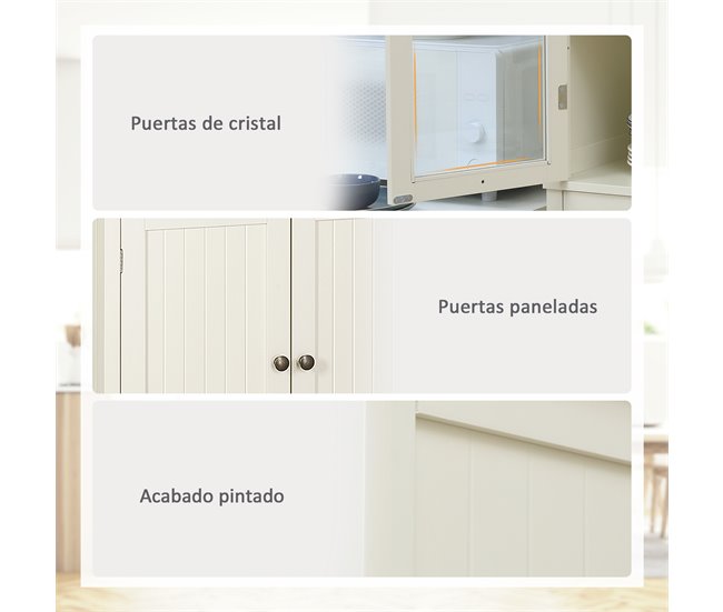 Alacena de Cocina MDF, Melamina de Madera, Vidrio HOMCOM Blanco
