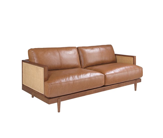 ANGEL CERDA Sofá 3 plazas piel marrón Nogal