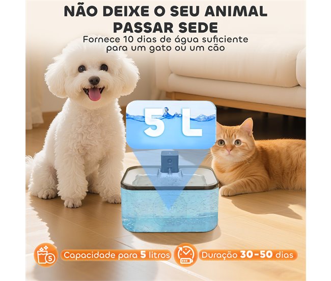 Fuente Agua Mascotas ABS, Acero Inoxidable PawHut Gris