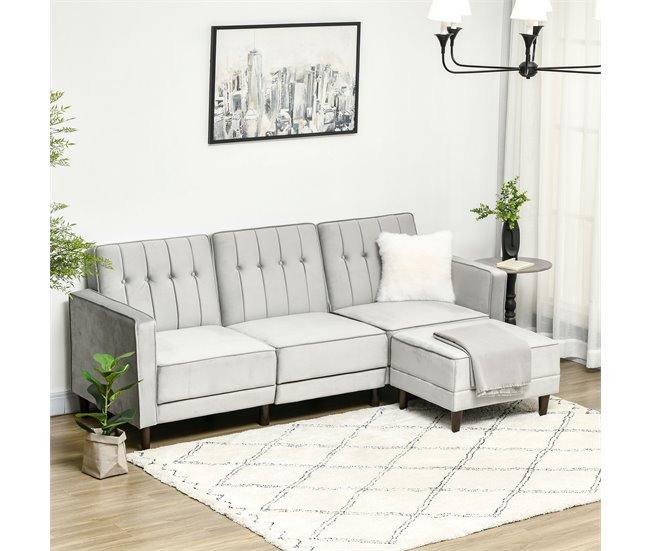 Sofá Cama Poliéster, Espuma, Madera HOMCOM Gris