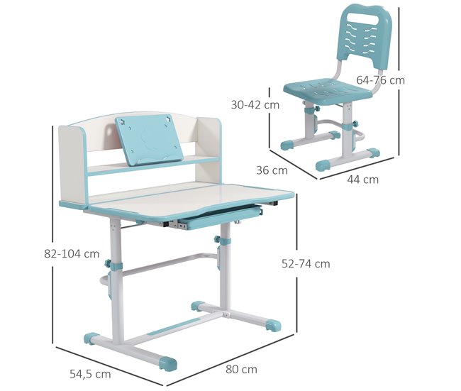 Pupitre Infantil PP, MDF, Acero ZONEKIZ 54x80 Azul