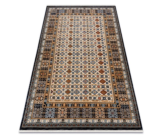 Alfombra KESHAN franjas Marco oriental 6428/53551 250x340 Marron