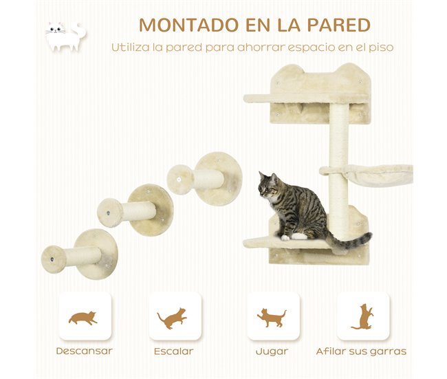 Estanterías para Gatos Aglomerado de Madera, Poliéster PawHut Crudo