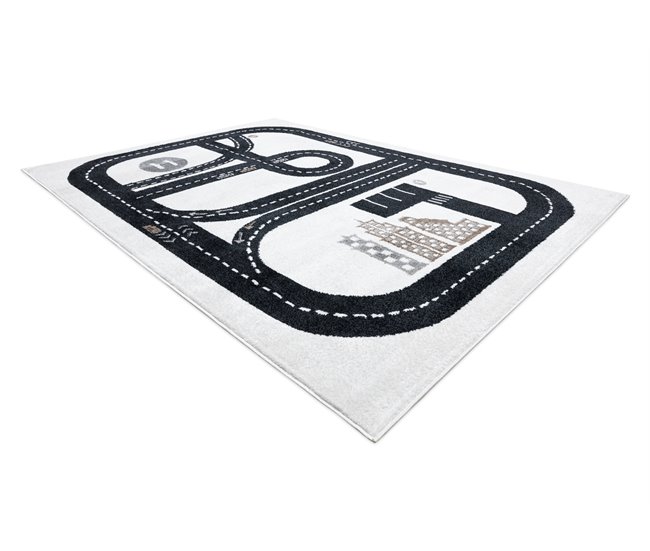 Alfombra FUN Track para niños calle pueblo 80x150 Blanco/ Negro