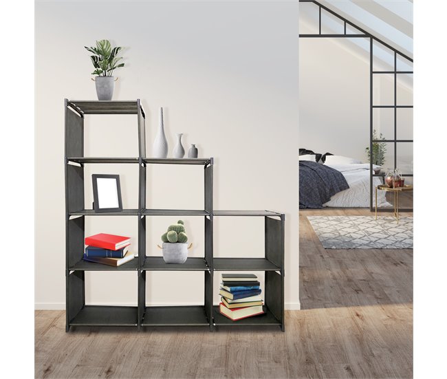 Estanteria Ordenacion 2|3|4 Pisos 12 Huecos PVC & Tela Nyana Home 125 Negro