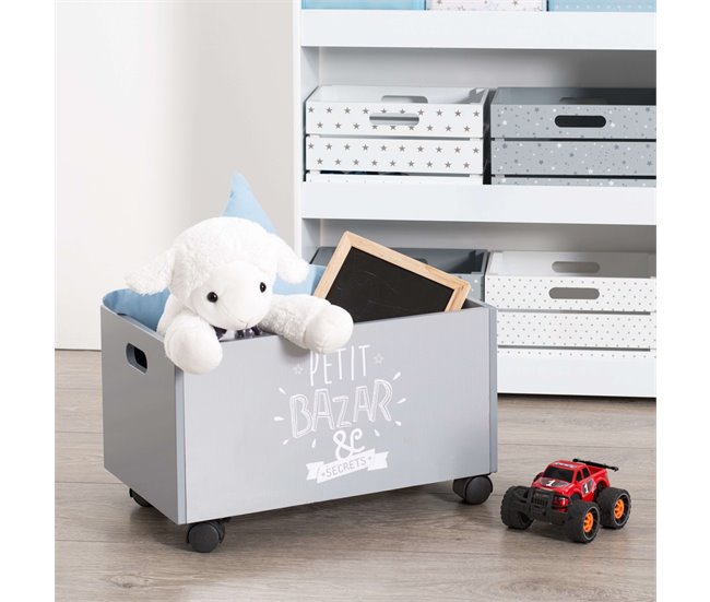 Baúl Bazar Contemporáneo con Ruedas 48 Gris