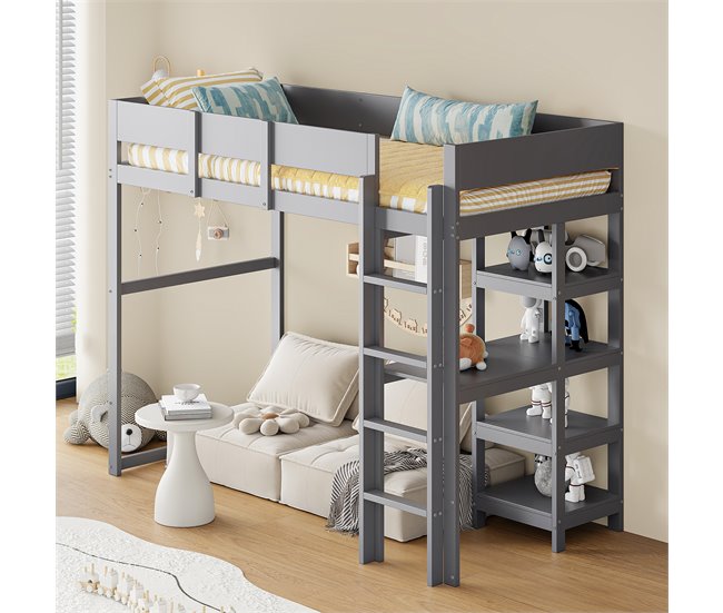 Cama alta para niños 96x204 Gris