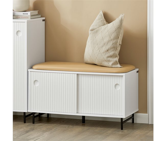 Banco Zapatero con Puertas Correderas FSR116-W SoBuy Blanco